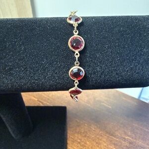 Vintage Swarovski Gold Bracelet with Deep Red Crystals